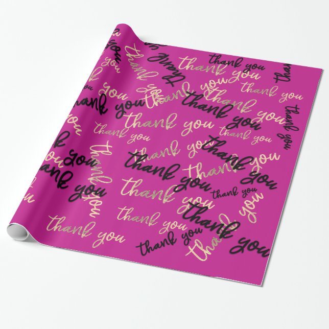 Thank You Pink Berry Gold Caligraphy Script Favour Wrapping Paper (Unrolled)