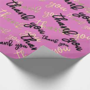 Thank You Pink Black Gold Caligraphy Script Wrapping Paper
