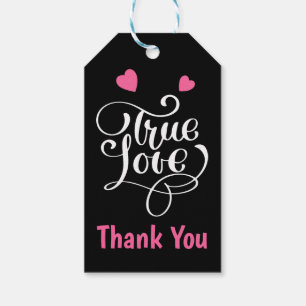 Thank You Pink & Black True Love Hearts Wedding Gift Tags