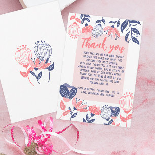 Thank You Pink Blue Flowers Botanical Baby Shower