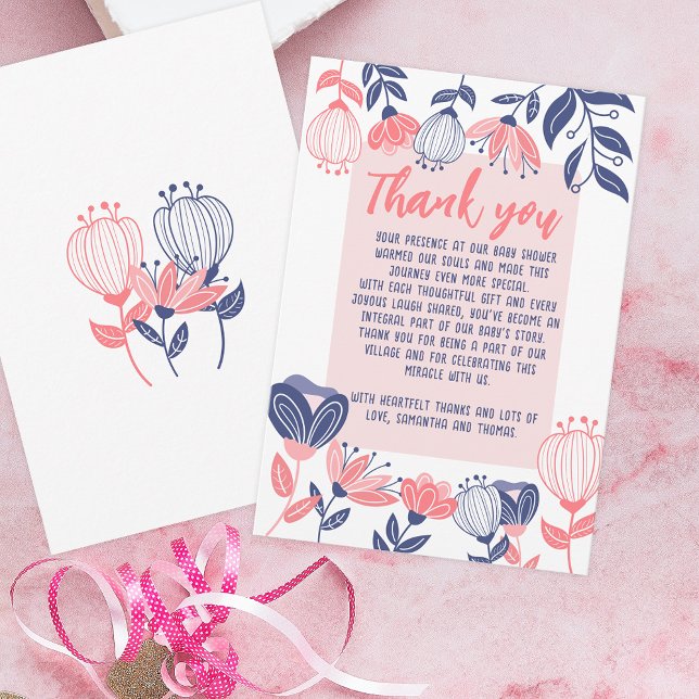 Thank You Pink Blue Flowers Botanical Baby Shower (Creator Uploaded)