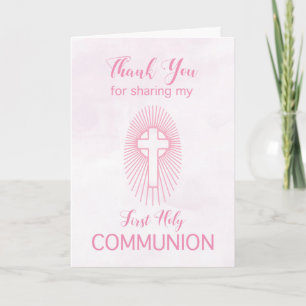 Thank You Pink Communion Cross Rays Card