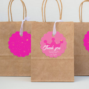 Thank You Pink Doll Birthday Party, Princess Crown Favour Tags