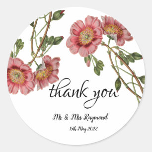 Thank You Pink Floral Classic Round Sticker