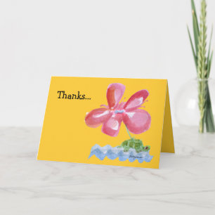 Thank You Pink Flower Turtle Watercolor Card
