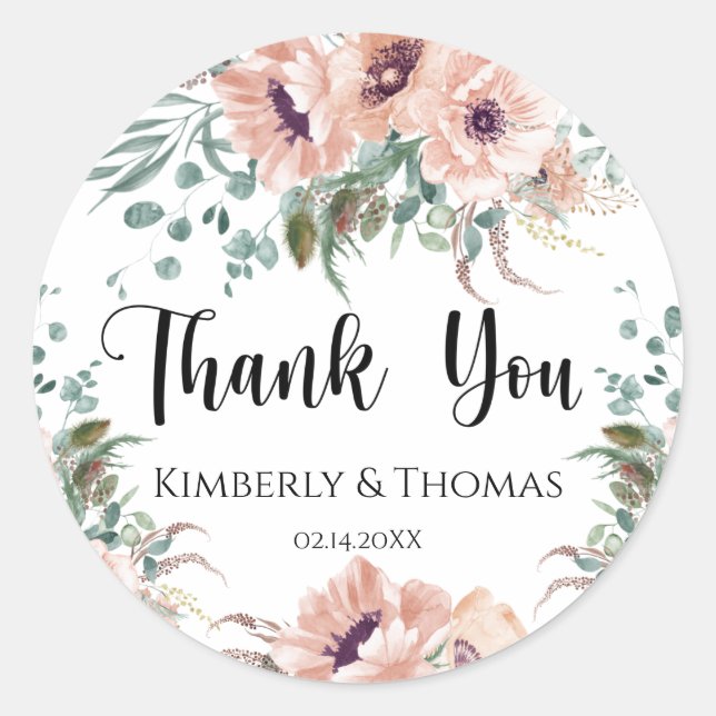 Thank You Pink Flowers Sticker (Front)