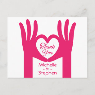 Thank You Pink Fuchsia Hand Heart Personalised Postcard