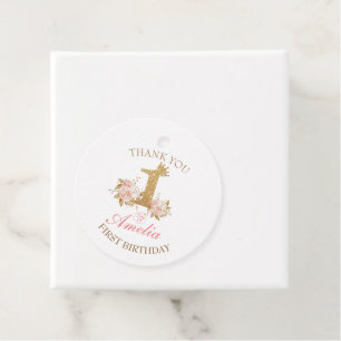 Thank you  Pink Gold Crown Princess 1st Birthday Favour Tags