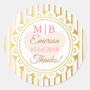 Thank You Pink Gold Personalised Wedding Stickers