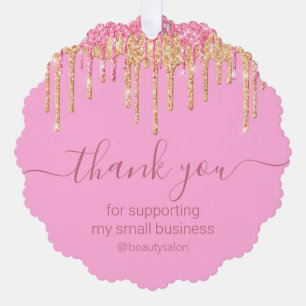 thank you pink golden dripping glitters business tree decoration card