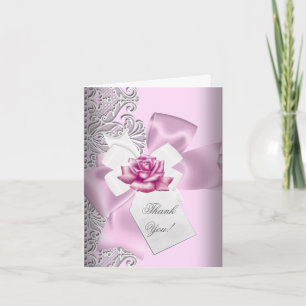 Thank You Pink Grey White Lace Card