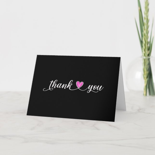Thank You Pink Heart On Black Card (Front)