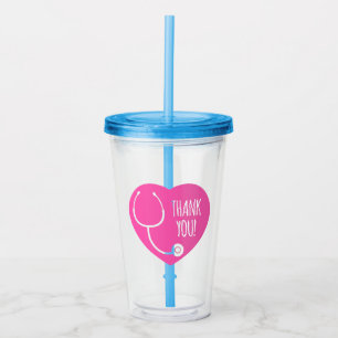 Thank You Pink Heart Stethoscope Acrylic Tumbler