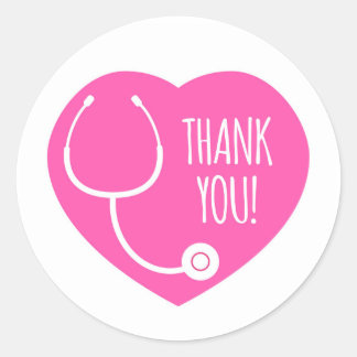 Thank You | Pink Heart Stethoscope Classic Round Sticker