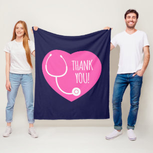 Thank You   Pink Heart Stethoscope Fleece Blanket