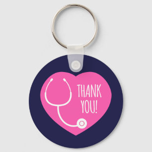 Thank You   Pink Heart Stethoscope Key Ring