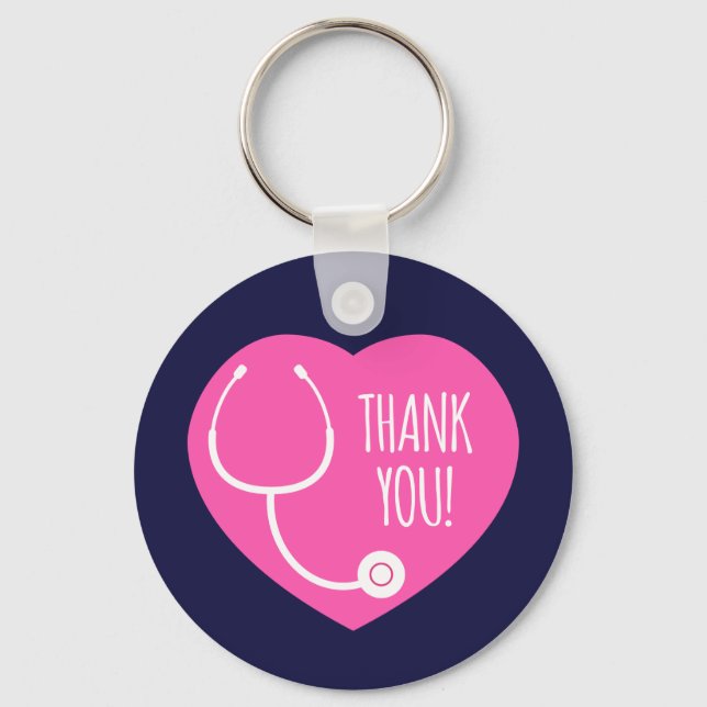 Thank You | Pink Heart Stethoscope Key Ring (Front)