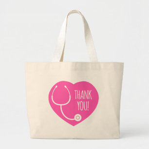 Thank You Pink Heart Stethoscope Large Tote Bag
