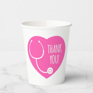 Thank You Pink Heart Stethoscope Paper Cups