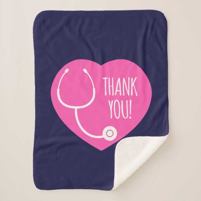 Thank You | Pink Heart Stethoscope Sherpa Blanket (Front)