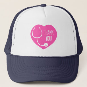 Thank You   Pink Heart Stethoscope Trucker Hat