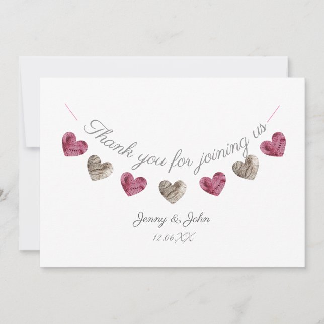 Thank you pink heart wedding/ anniversary card (Front)