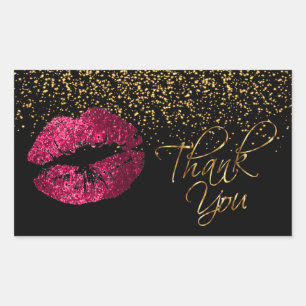 Thank You - Pink Lips with Gold Confetti Rectangular Sticker