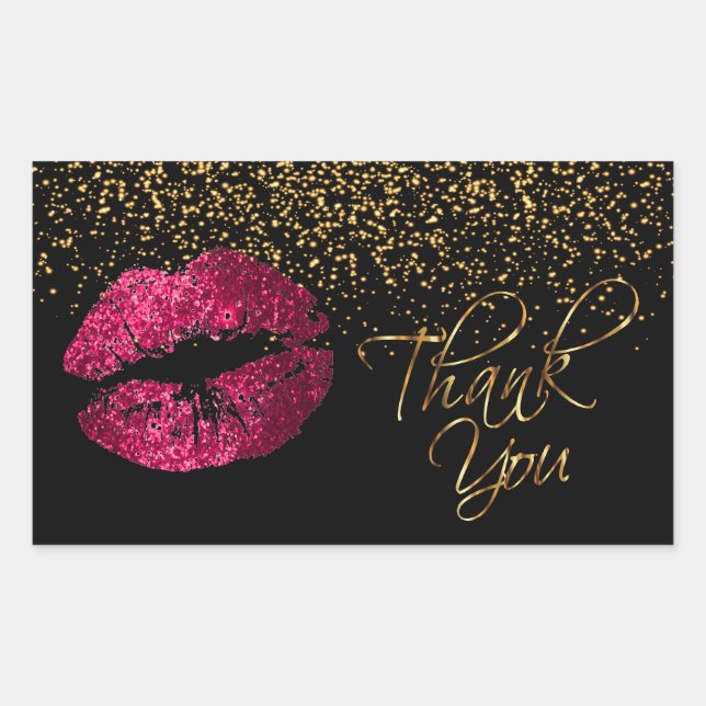 Thank You - Pink Lips with Gold Confetti Rectangular Sticker (Front)