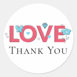 Thank You Pink Love Wedding Party Butterfly Hearts Classic Round Sticker