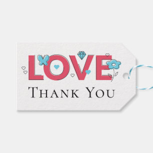 Thank You Pink Love Wedding Party Butterfly Hearts Gift Tags