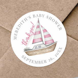 Thank You Pink Nautical Baby Shower Classic Round Sticker