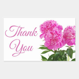 Thank You Pink Peony Flowers Floral Wedding Party Rectangular Sticker