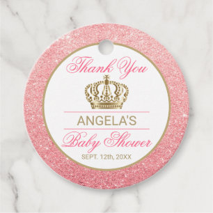 Thank You Pink Princess Gold Crown Baby Shower Favour Tags