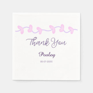 thank you pink purple pastel wedding name date lea napkin