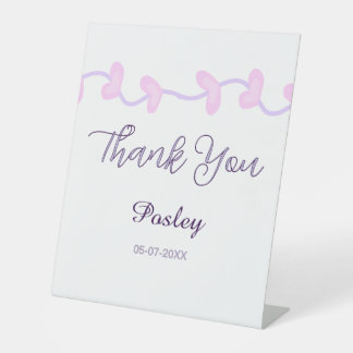 thank you pink purple pastel wedding name date lea pedestal sign