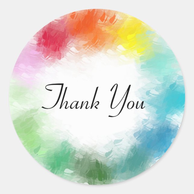 Thank You Pink Red Orange Yellow Green Blue Purple Classic Round Sticker (Front)