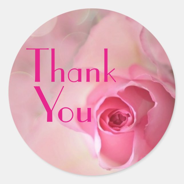 Thank You/Pink Rose Classic Round Sticker (Front)