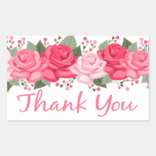 Thank You Pink Rose Flowers Vintage Floral Rectangular Sticker