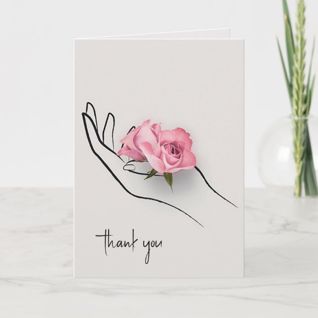 Thank You Pink Rose In Hand Card (Front)