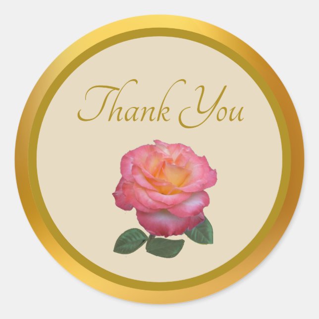Thank You Pink Rose Sticker (Front)