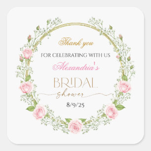 Thank you Pink Roses & Baby’s Breathe Square Sticker