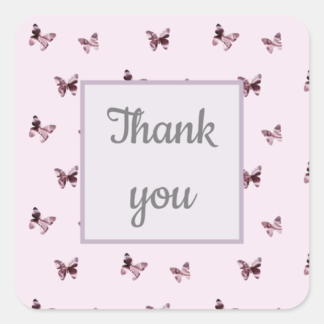 Thank You Pink Satin Butterflies Appreciation Square Sticker (Front)