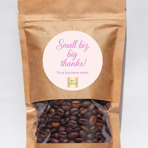 Thank you pink script business logo classic round sticker