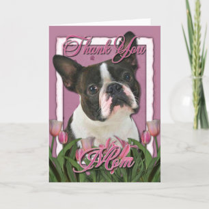 Thank You - Pink Tulips - Boston Terrier Card