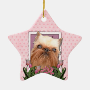 Thank You - Pink Tulips - Brussels Griffon Ceramic Tree Decoration