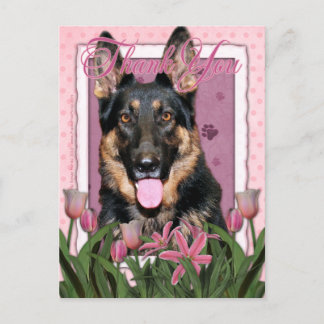 Thank You - Pink Tulips - German Shepherd - Kuno Postcard