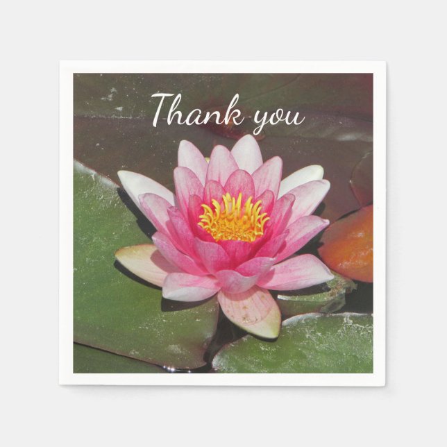 Thank You Pink Water Lily Photo Appreciation Napkin (Front)