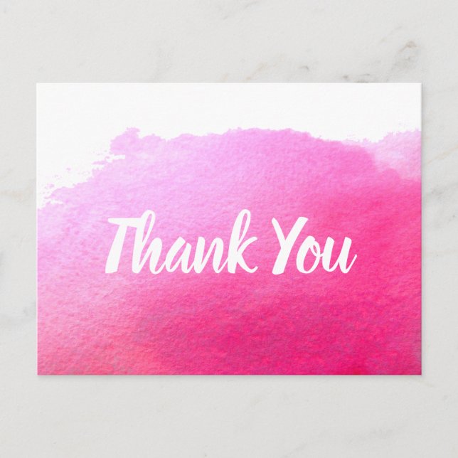 Thank You pink watercolor art quote Postcard (Front)