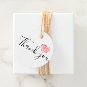 Thank You Pink Watercolor Heart Favour Tags