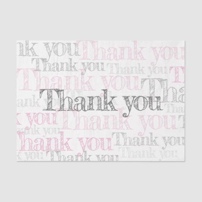Thank you, pink, white and grey tissue paper (Front)